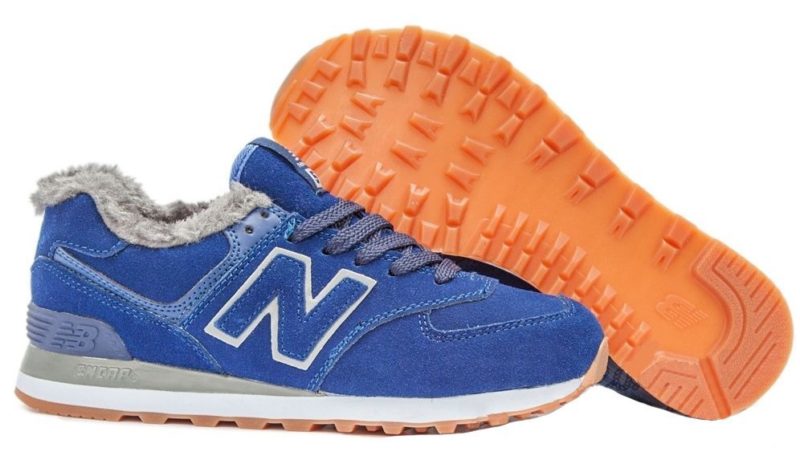 Зимние NEW BALANCE 574 с мехом замша синие с серым (35-39)