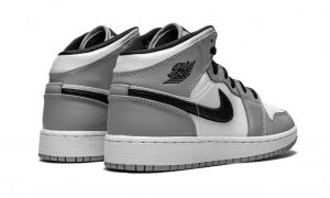 Зимние Nike Air Jordan 1 Mid GS Light Smoke Grey с мехом светло-серые с черно-белым кожаные мужские-женские (35-44)