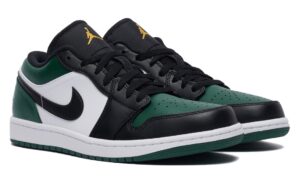 Nike Air Jordan 1 Low Green Toe белые с зеленым и черным кожаные женские (35-39)