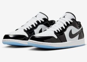 Nike Air Jordan 1 Low SE GS 'Concord' белые с черным кожаные лакированные мужские-женские (40-44)